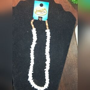 White Shell Chip Necklace with Natural Wood Beads - Women’s Jewelry